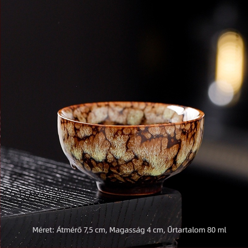 Kemencés mázas porcelán teáskészlet, kis teáscsészékkel és tálakkal, japán stílusban