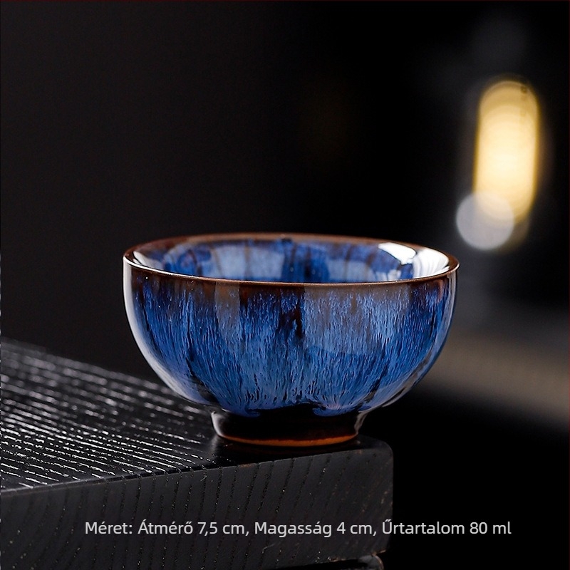 Kemencés mázas porcelán teáskészlet, kis teáscsészékkel és tálakkal, japán stílusban
