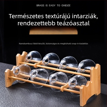 Tömörfa teáscsésze tartó állvány szárító tálcával, teaceremónia kiegészítők
