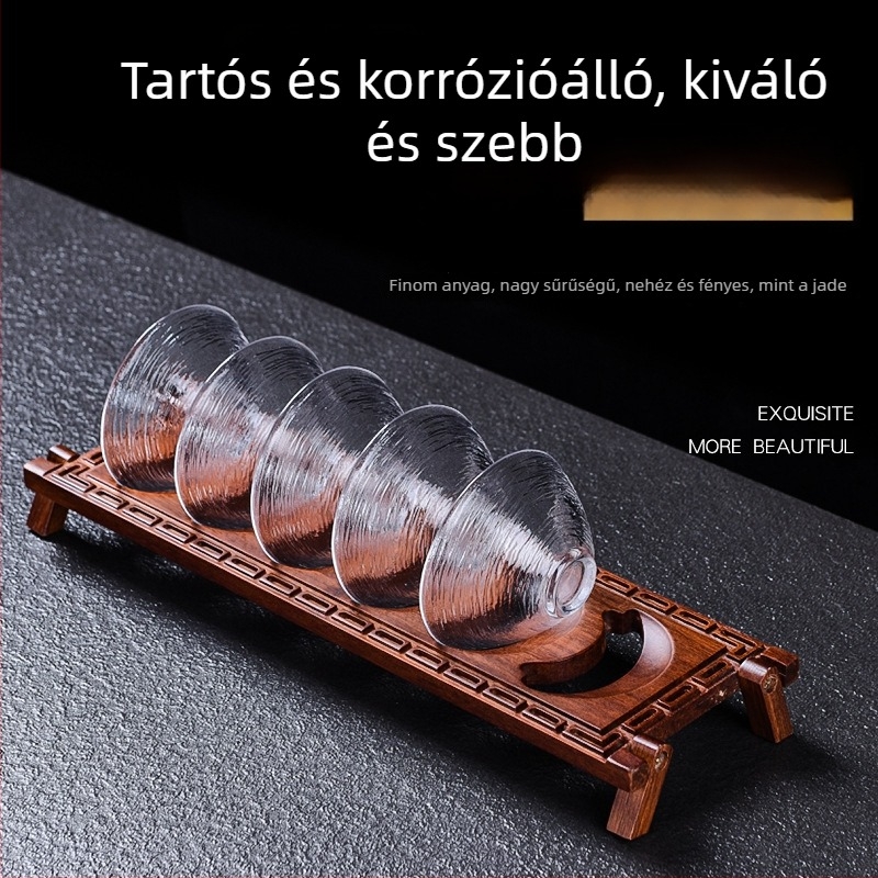 Tömörfa teáscsésze tartó állvány szárító tálcával, teaceremónia kiegészítők
