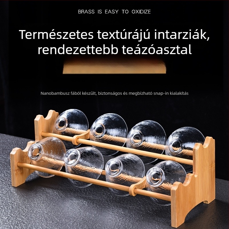Tömörfa teáscsésze tartó állvány szárító tálcával, teaceremónia kiegészítők