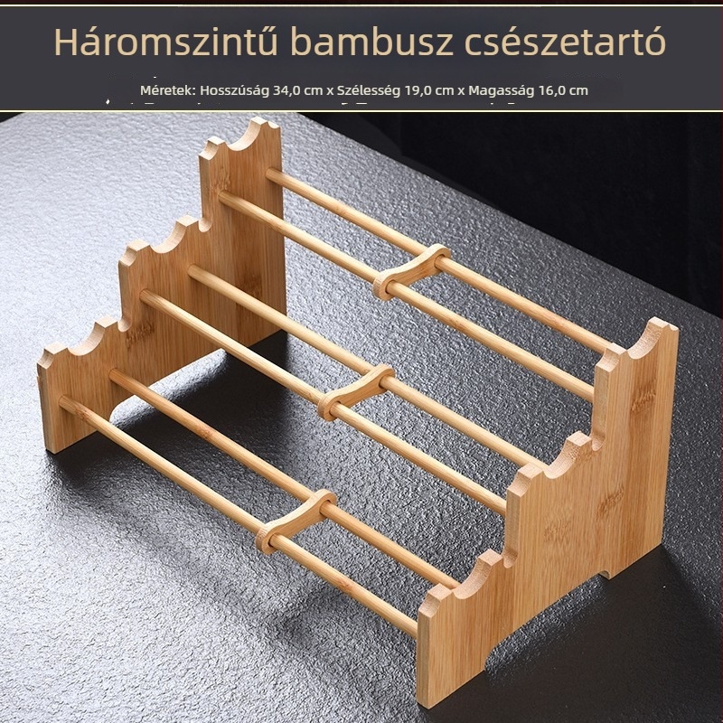 Tömörfa teáscsésze tartó állvány szárító tálcával, teaceremónia kiegészítők
