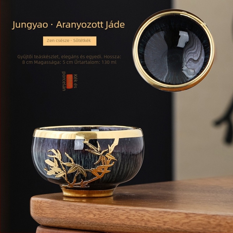 Aranyozott jáde teáscsésze, kerámia Gongfu teáscsésze, nagy méret