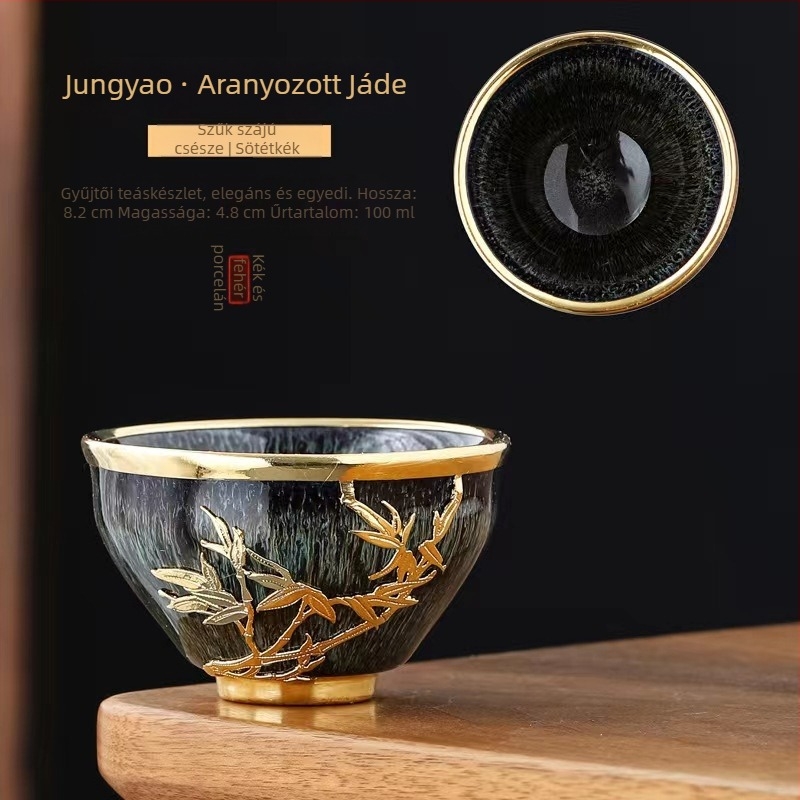Aranyozott jáde teáscsésze, kerámia Gongfu teáscsésze, nagy méret
