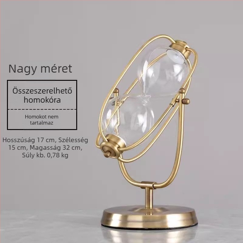 Bronzszínű háromoszlopos homokóra, kézzel készített boroszilikát üvegből, dekoratív kiegészítő hálószobába vagy dolgozószobába gravírozott logóval