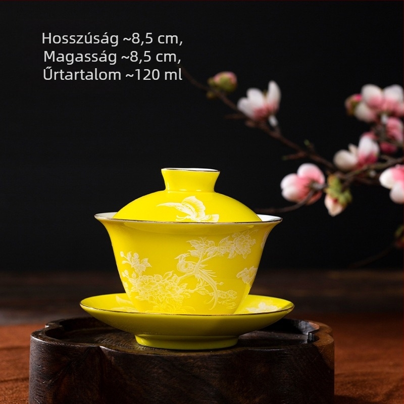 120 ml kerámia fedeles teás pohár – mini háromrészes teás tál otthoni használatra