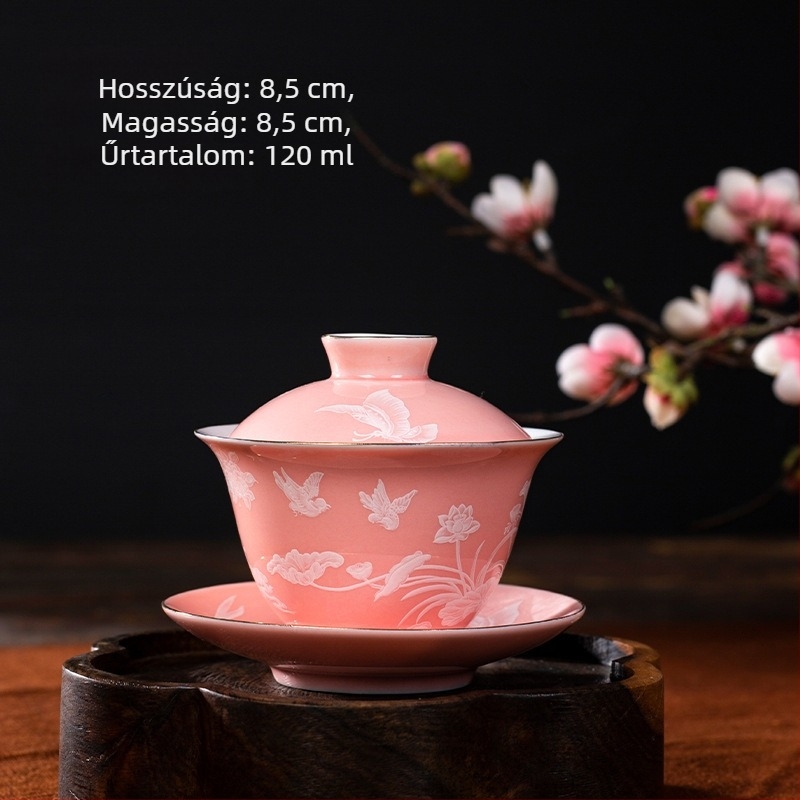 120 ml kerámia fedeles teás pohár – mini háromrészes teás tál otthoni használatra