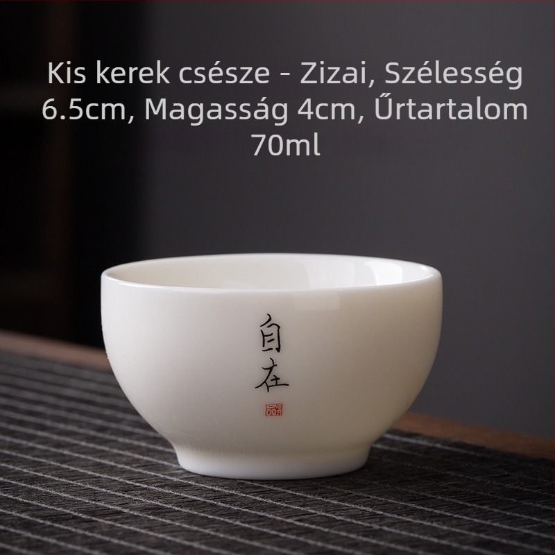 Egy teáscsésze fehér porcelánból, Zen felirattal, kínai stílusú vastag falú kerámia