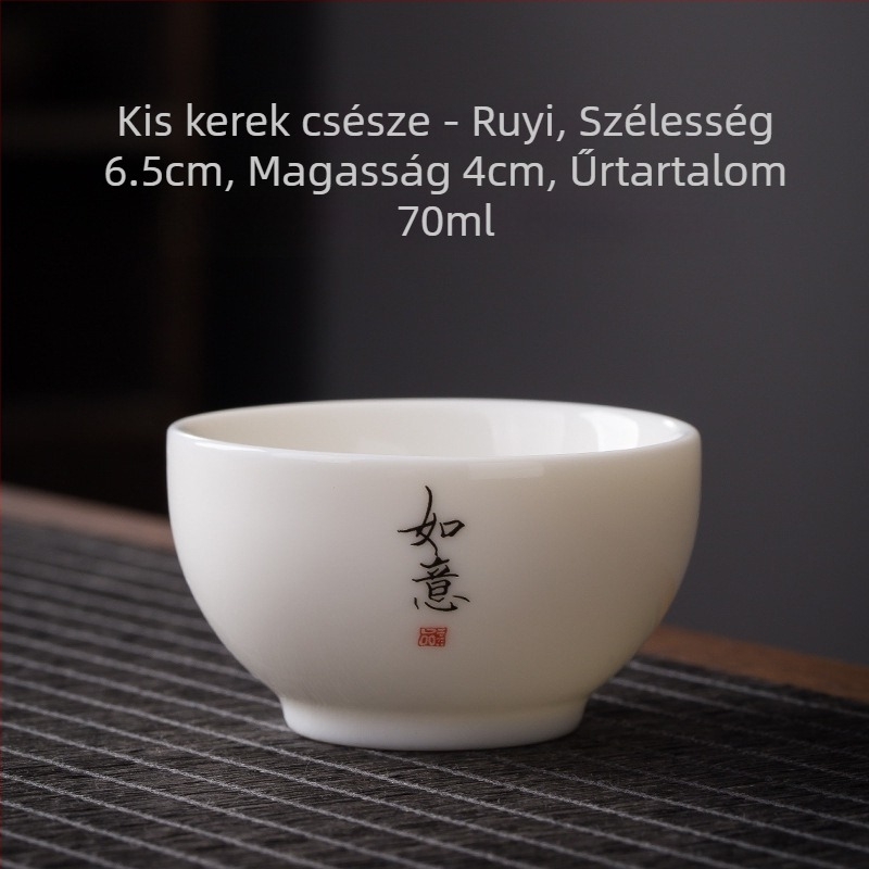 Egy teáscsésze fehér porcelánból, Zen felirattal, kínai stílusú vastag falú kerámia