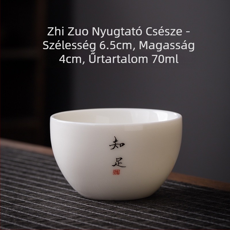 Egy teáscsésze fehér porcelánból, Zen felirattal, kínai stílusú vastag falú kerámia