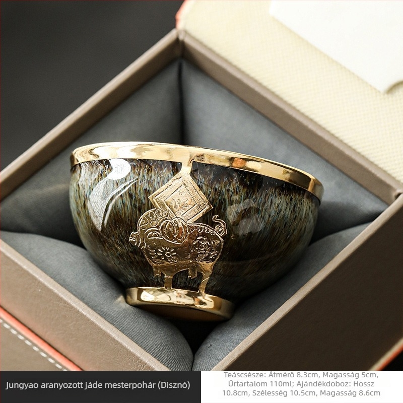 Aranyozott jáde porcelán teáscsésze tizenkét állat motívummal, egyedi darab