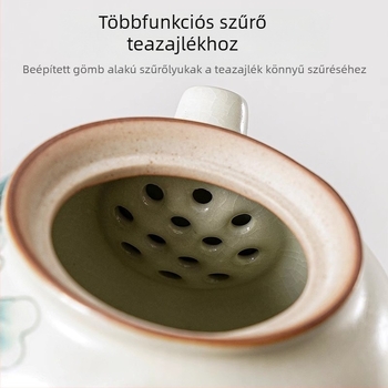 Ruyao Kung Fu kerámia teáskészlet: fedeles teáskanna, teáscsészék és teátálca, jégre emlékeztető repedt máz, modern, letisztult otthoni stílus