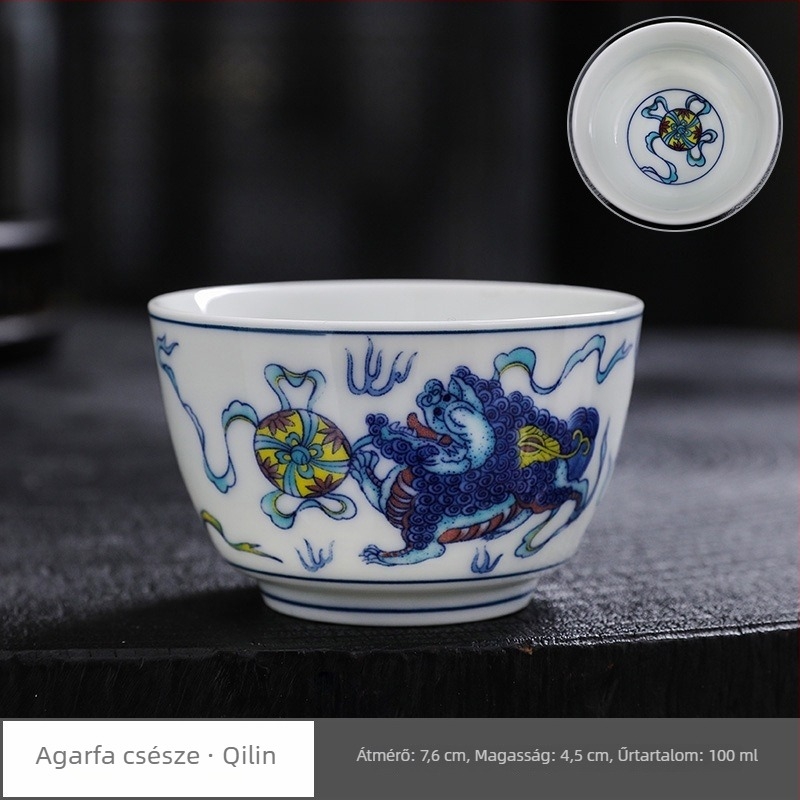 Nagy kék-fehér kerámia teáscsésze antik stílusban, egyedi Gongfu teához