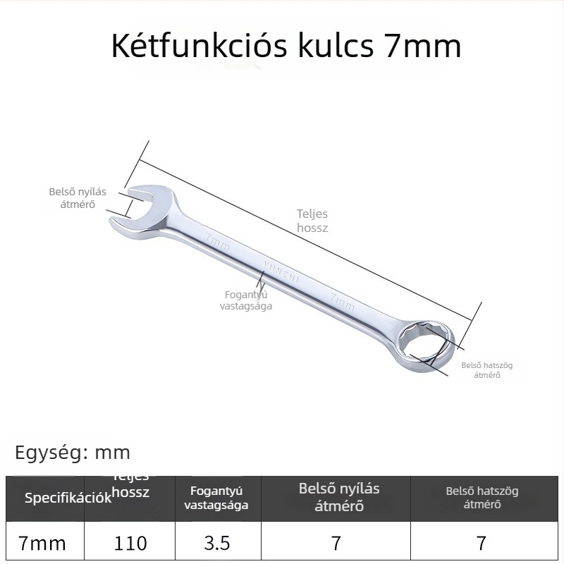 Kétfunkciós kézi kulcs, kétfejű, 13 mm, kombinált nyitott végű kulcs, tükröző felületű 45#-os acélból