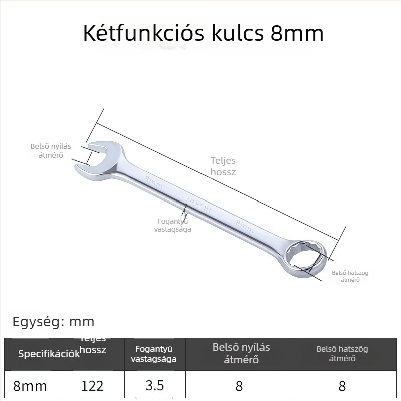 Kétfunkciós kézi kulcs, kétfejű, 13 mm, kombinált nyitott végű kulcs, tükröző felületű 45#-os acélból