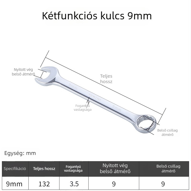 Kétfunkciós kézi kulcs, kétfejű, 13 mm, kombinált nyitott végű kulcs, tükröző felületű 45#-os acélból