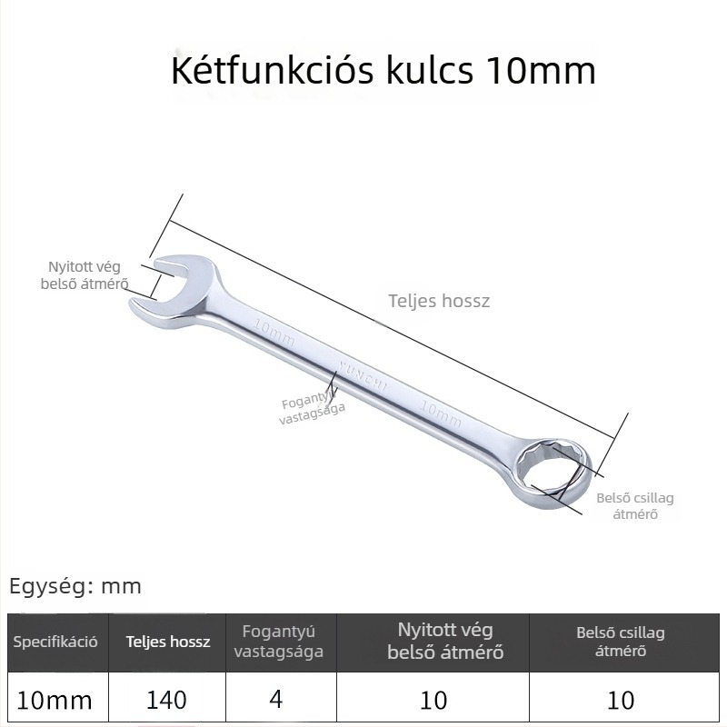 Kétfunkciós kézi kulcs, kétfejű, 13 mm, kombinált nyitott végű kulcs, tükröző felületű 45#-os acélból