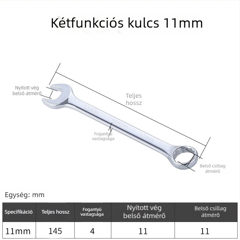 Kétfunkciós kézi kulcs, kétfejű, 13 mm, kombinált nyitott végű kulcs, tükröző felületű 45#-os acélból