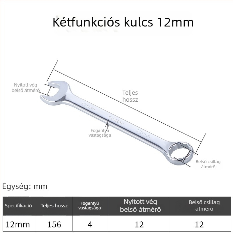 Kétfunkciós kézi kulcs, kétfejű, 13 mm, kombinált nyitott végű kulcs, tükröző felületű 45#-os acélból