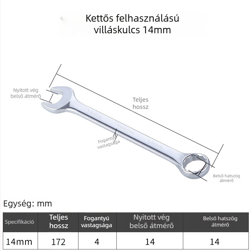 Kétfunkciós kézi kulcs, kétfejű, 13 mm, kombinált nyitott végű kulcs, tükröző felületű 45#-os acélból