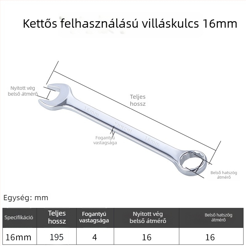 Kétfunkciós kézi kulcs, kétfejű, 13 mm, kombinált nyitott végű kulcs, tükröző felületű 45#-os acélból