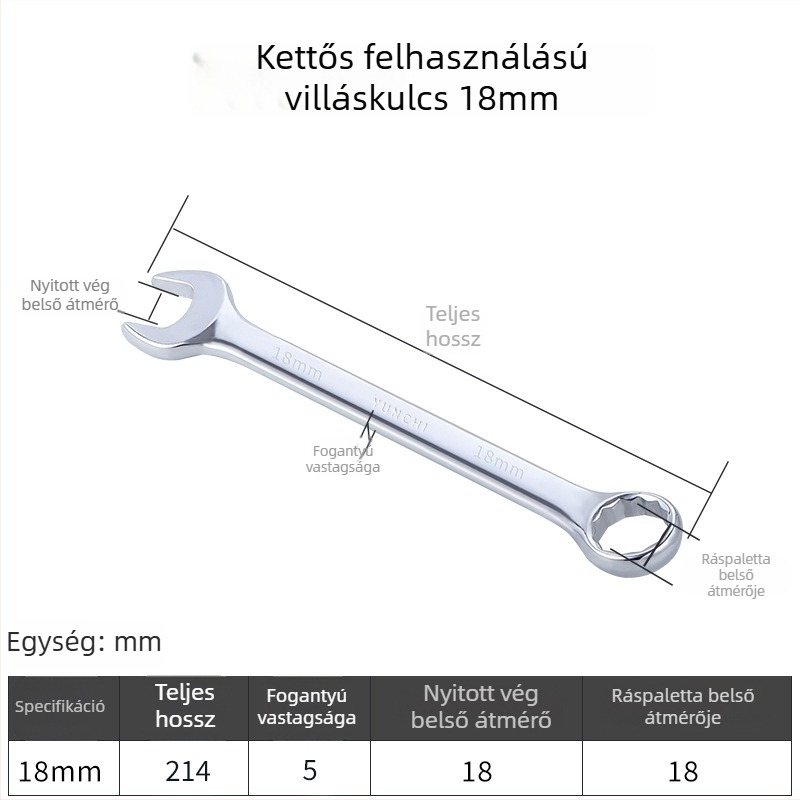 Kétfunkciós kézi kulcs, kétfejű, 13 mm, kombinált nyitott végű kulcs, tükröző felületű 45#-os acélból