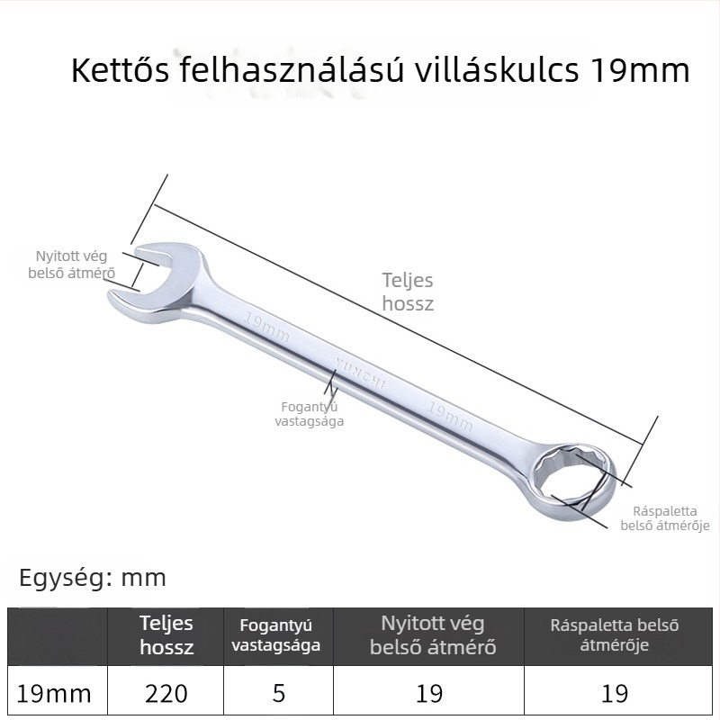 Kétfunkciós kézi kulcs, kétfejű, 13 mm, kombinált nyitott végű kulcs, tükröző felületű 45#-os acélból
