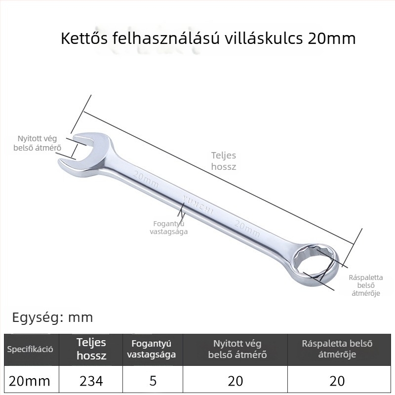 Kétfunkciós kézi kulcs, kétfejű, 13 mm, kombinált nyitott végű kulcs, tükröző felületű 45#-os acélból