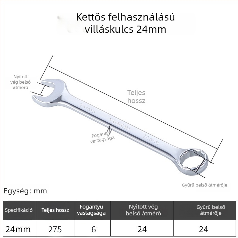 Kétfunkciós kézi kulcs, kétfejű, 13 mm, kombinált nyitott végű kulcs, tükröző felületű 45#-os acélból