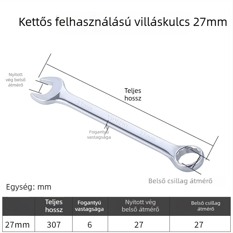 Kétfunkciós kézi kulcs, kétfejű, 13 mm, kombinált nyitott végű kulcs, tükröző felületű 45#-os acélból