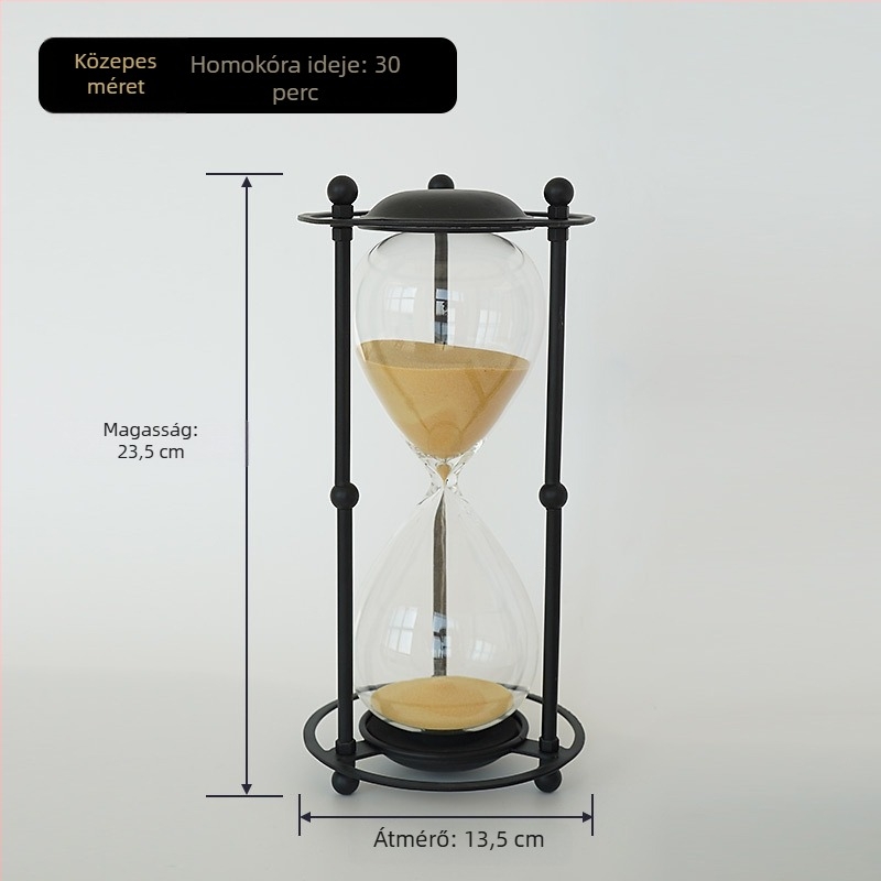 Retro homokórás időmérő asztali dekoráció, 30 perces üveg időmérő, minimalistikus, magas minőségű dizájn