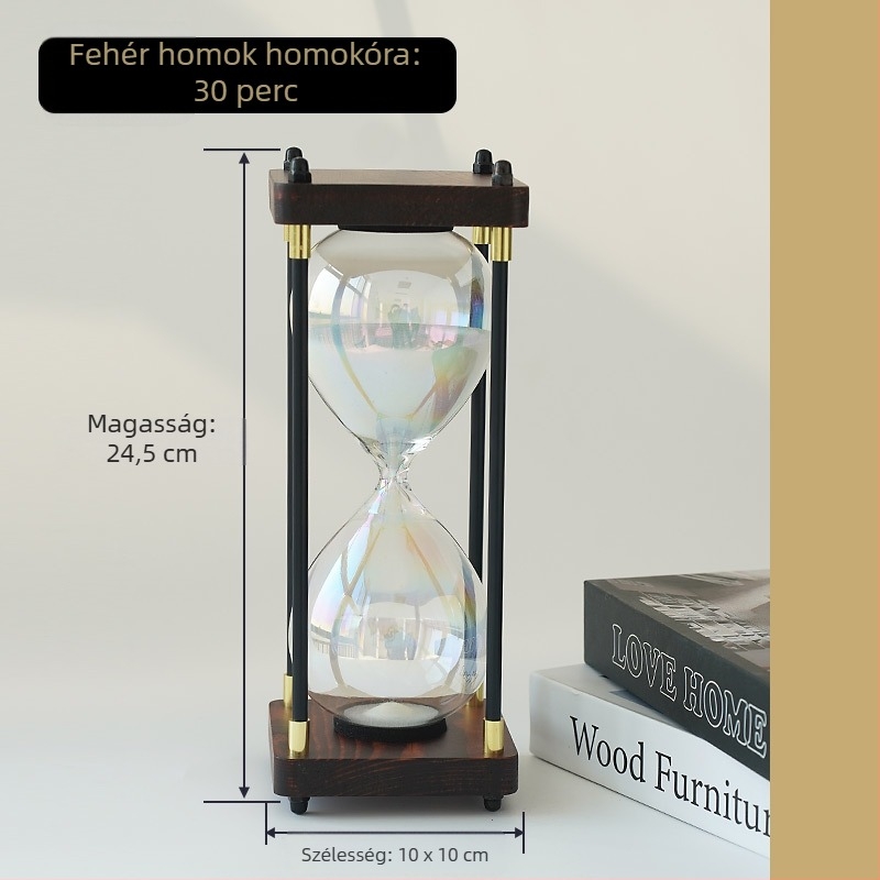 Retro homokórás időmérő asztali dekoráció, 30 perces üveg időmérő, minimalistikus, magas minőségű dizájn