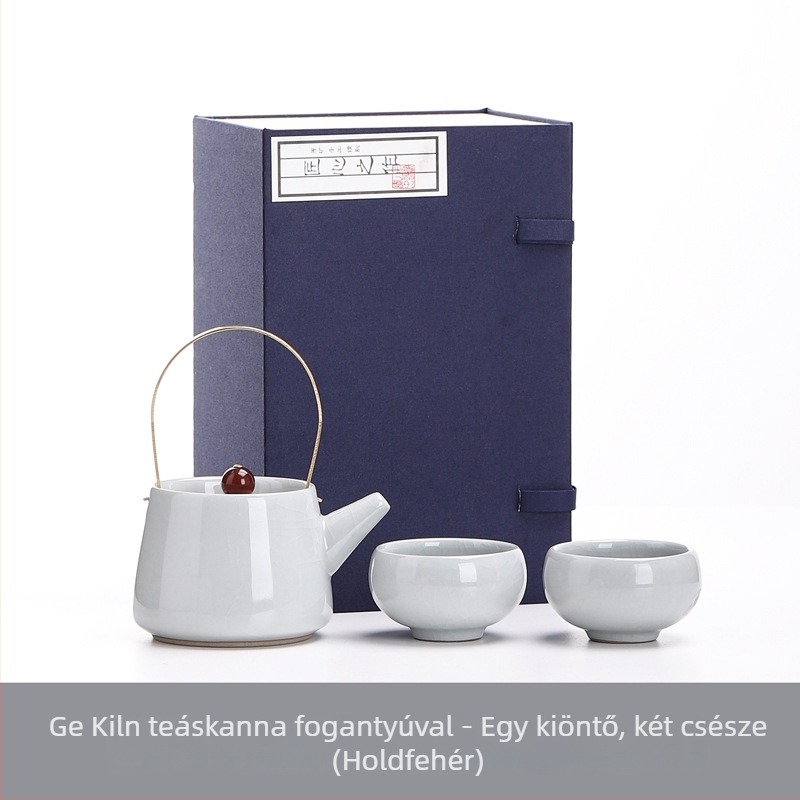 Ge Kiln Gongfu teáskészlet ajándékdobozban – egy teáskanna és két csésze, minimalist stílusú kerámia