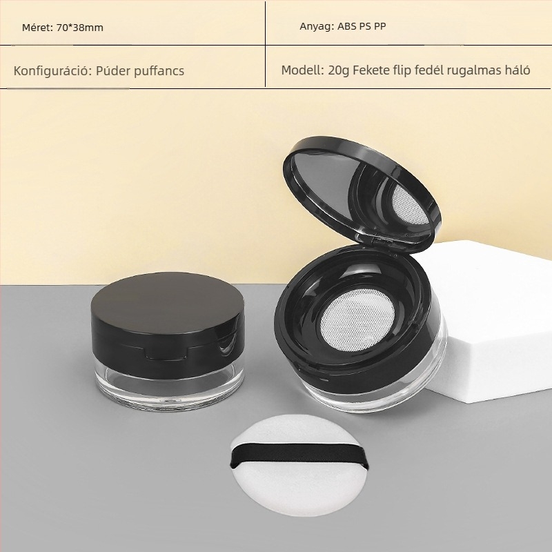 5g/10g/20g púderes doboz flip-top fedéllel és rugalmas hálóval, újratölthető üres doboz puffal, kényelmes