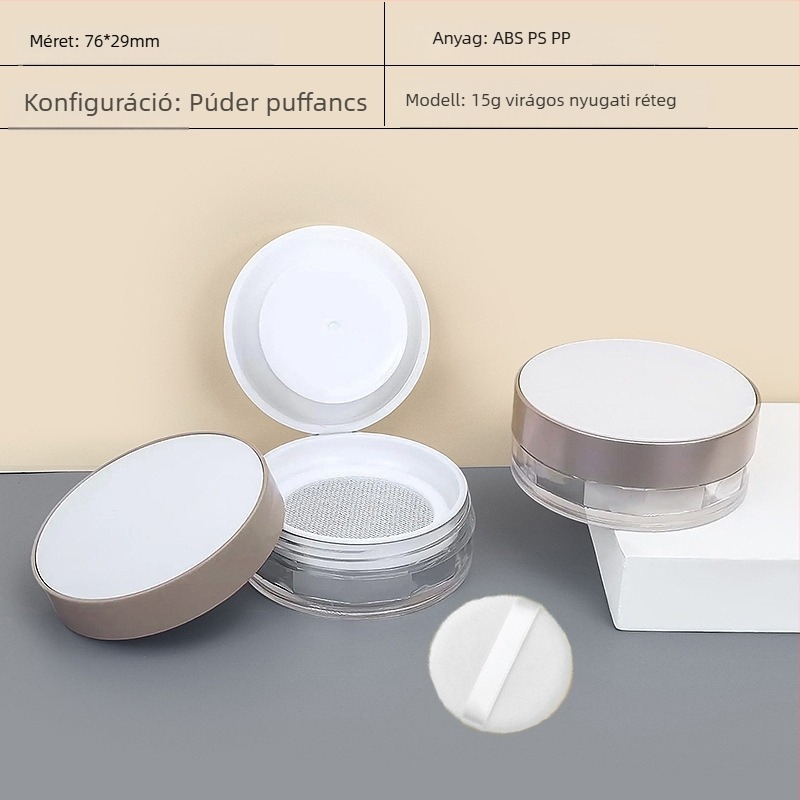 5g/10g/20g púderes doboz flip-top fedéllel és rugalmas hálóval, újratölthető üres doboz puffal, kényelmes