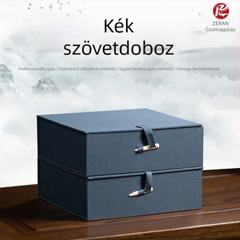 Kék textilből készült tányéralátét Jianware porcelánhoz — csomagolás fotókerettel, tintakővel és brokát díszítésű fedéllel