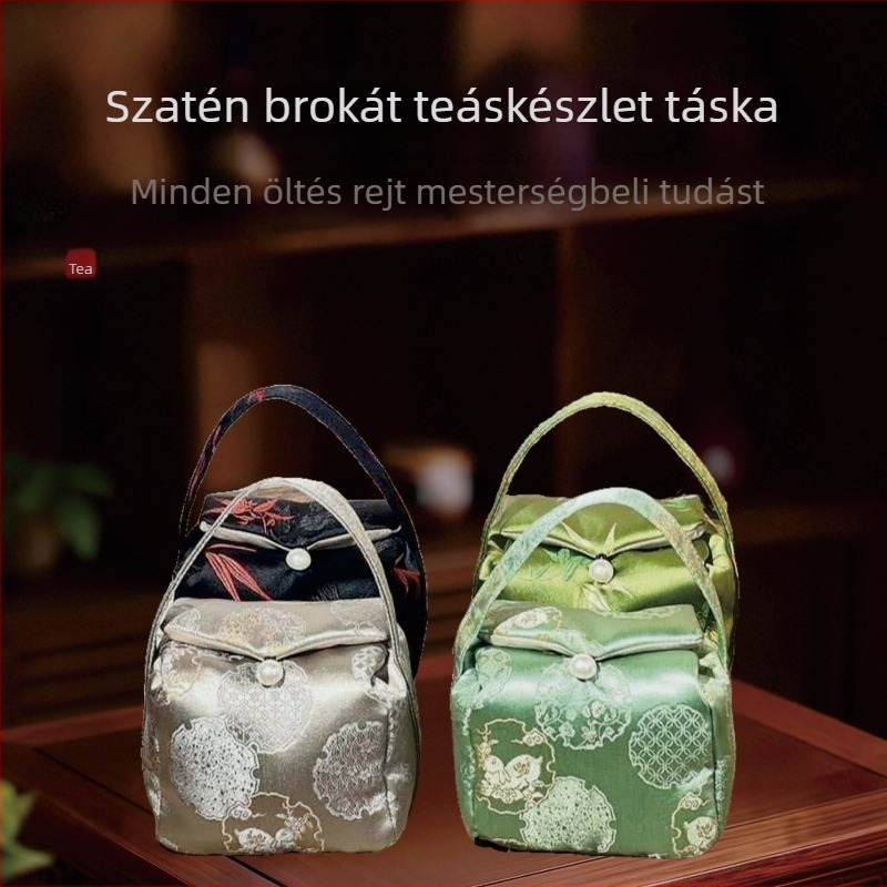 Brokat teáskészlet tároló táska, bélelt, utazáshoz, új kínai stílus
