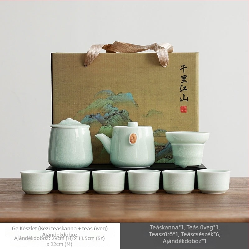 Ge Yao teás készlet – porcelán teáskanna és teás poharak Kung Fu stílusban, elegáns ajándékdoboza