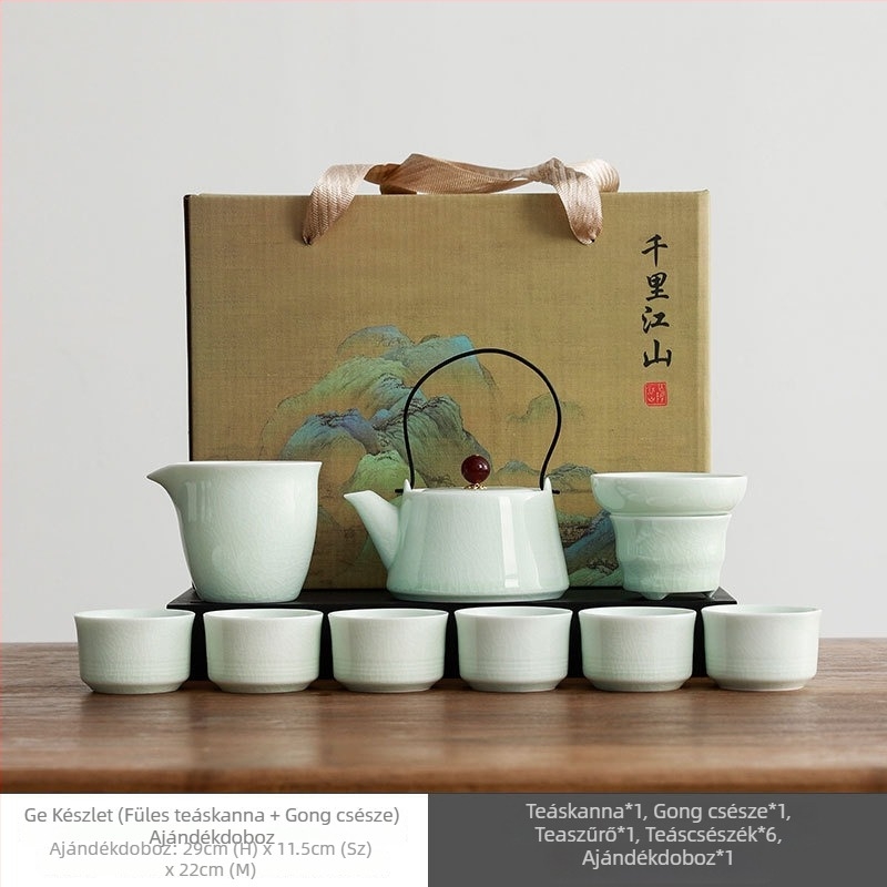 Ge Yao teás készlet – porcelán teáskanna és teás poharak Kung Fu stílusban, elegáns ajándékdoboza