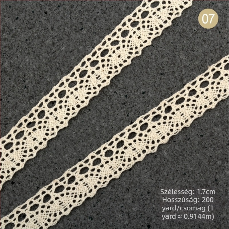 Természetes bézs pamut fonal csipke szalag, etno stílus, szélesség 1,5–2,5 cm és 3 cm