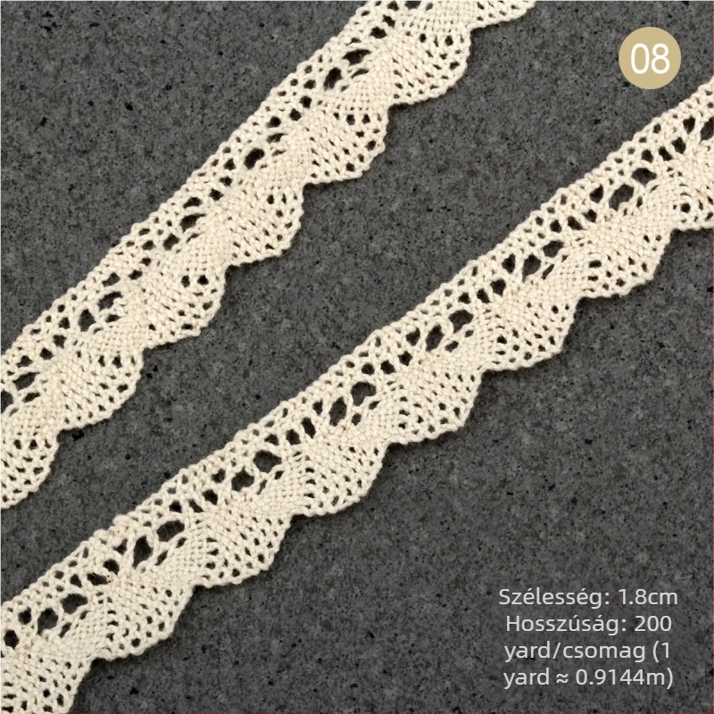 Természetes bézs pamut fonal csipke szalag, etno stílus, szélesség 1,5–2,5 cm és 3 cm