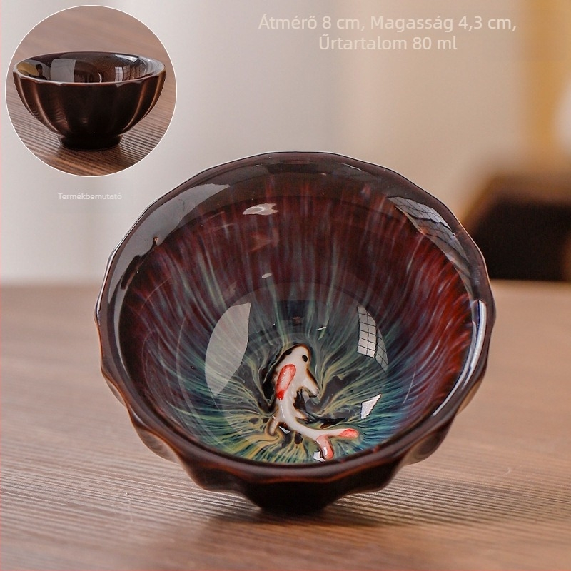 Kemencében égetett porcelán teáskészlet — Jian Ware stílus, kis teáscsésze, egyedi teáscsésze, otthoni teáskészlet