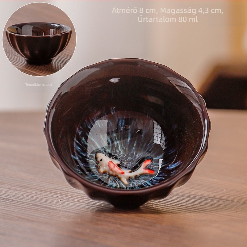 Kemencében égetett porcelán teáskészlet — Jian Ware stílus, kis teáscsésze, egyedi teáscsésze, otthoni teáskészlet