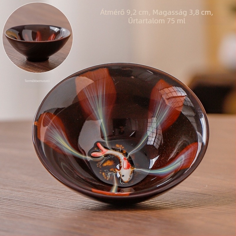 Kemencében égetett porcelán teáskészlet — Jian Ware stílus, kis teáscsésze, egyedi teáscsésze, otthoni teáskészlet