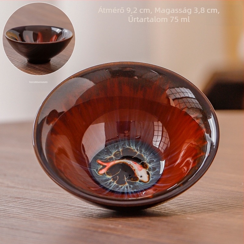 Kemencében égetett porcelán teáskészlet — Jian Ware stílus, kis teáscsésze, egyedi teáscsésze, otthoni teáskészlet