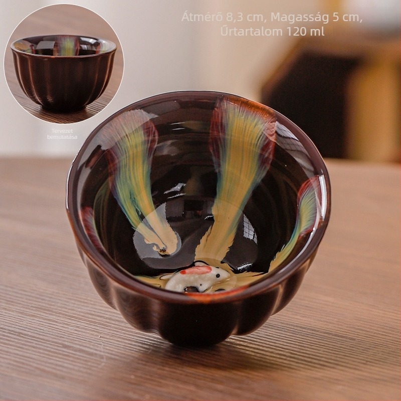 Kemencében égetett porcelán teáskészlet — Jian Ware stílus, kis teáscsésze, egyedi teáscsésze, otthoni teáskészlet
