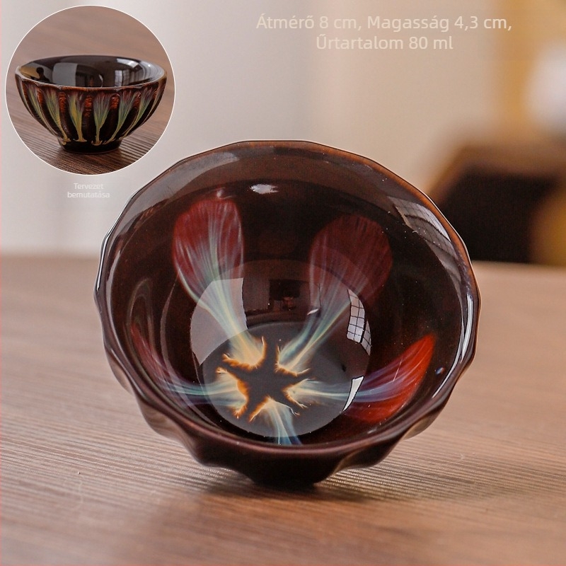 Kemencében égetett porcelán teáskészlet — Jian Ware stílus, kis teáscsésze, egyedi teáscsésze, otthoni teáskészlet