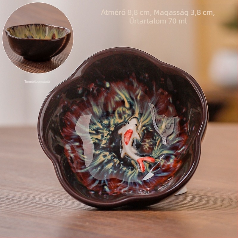 Kemencében égetett porcelán teáskészlet — Jian Ware stílus, kis teáscsésze, egyedi teáscsésze, otthoni teáskészlet