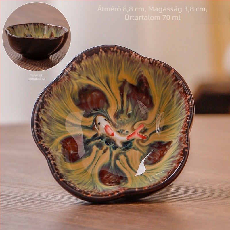 Kemencében égetett porcelán teáskészlet — Jian Ware stílus, kis teáscsésze, egyedi teáscsésze, otthoni teáskészlet