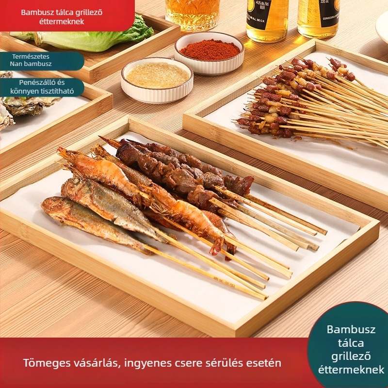 Bambuszból készült tálca, japán stílusú, téglalap alakú, teához és vízhez, nyársakhoz és grillezéshez, szállodák és éttermek számára